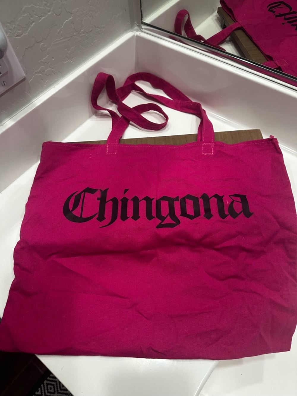 Chingona Pink Canvas Tote Bag - Bold Black Lettering